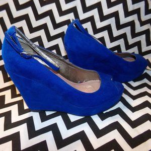 Pink & Pepper Royal Blue Suede Heels - Size 7.5
